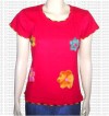 Flower patch-work rib half t-shirt