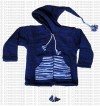 Kids size woolen long-hood Navy jacket