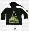 Kids size woolen long-hood Dark green jacket