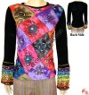 Patch-work design long sleeve rib t-shirt