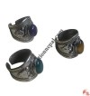 Assorted stone center wide white metal finger ring