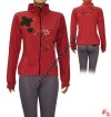 Patch-flower hand emb full zipper fine rib top