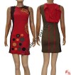 Prints and plain joined side zipper fine rib dress
