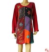 Plain sleeves flower rib dress