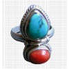 Turquoise and Coral stone finger ring