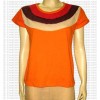 Front neck patch rib T-shirt