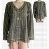 Embroidered beaded cotton string shirt