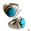Oval shape turquoise silver finger ring 16