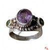 Amethyst and peridot silver finger ring