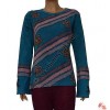 Stripes patch flower turquoise top