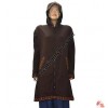 Ribbed cotton hooded long coat