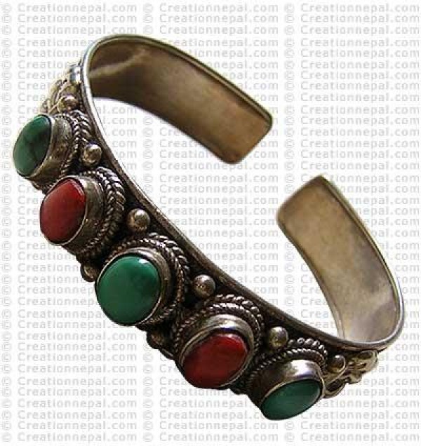 Five stone filigree silver bangle