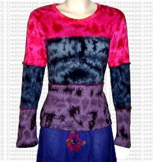 Tie-dye patch rib cotton full Tshirt