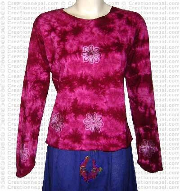 Flower print rib cotton full Tshirt