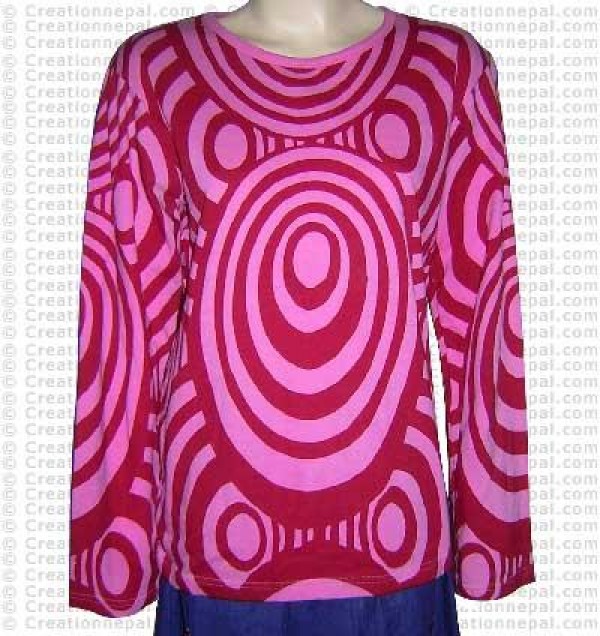 Circle waves print full rib cotton T-shirt
