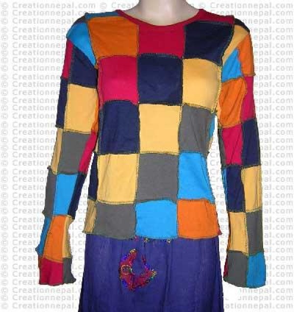 Squares patch-work full rib cotton Tshirt