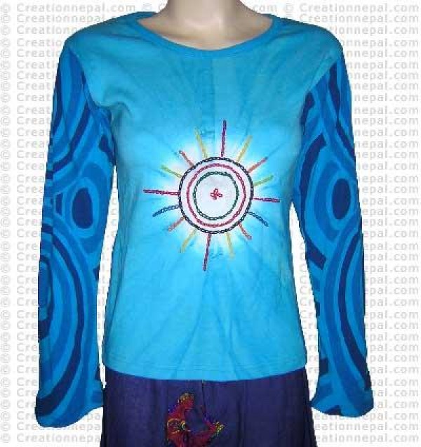 Crochet sun design full rib cotton Tshirt
