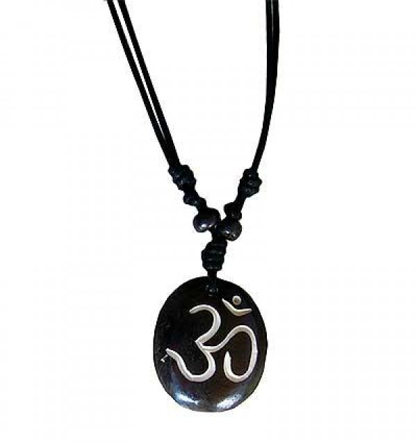 Om oval bone pendant