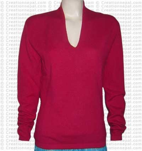 Rolled V-neck Pashmina sweater