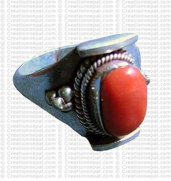 Coral stone finger ring 1