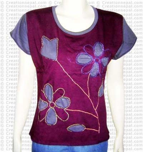 Flower inlay rib half tshirt