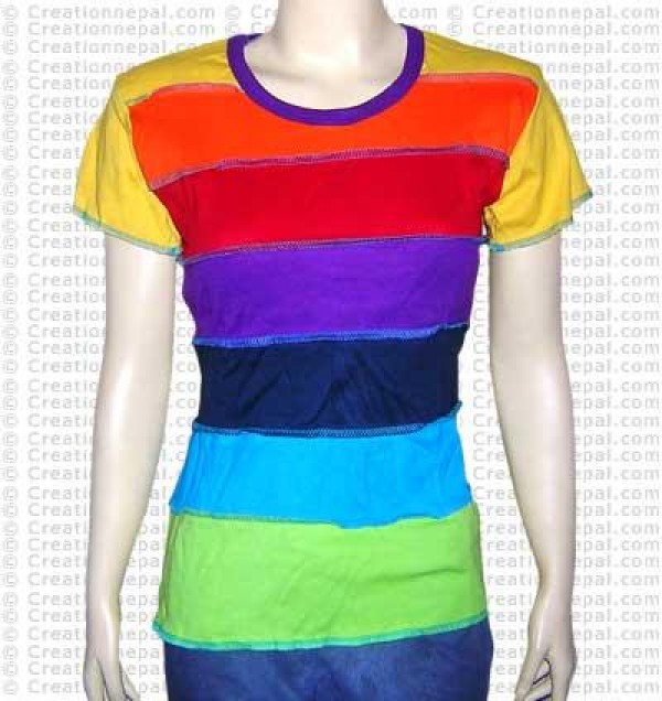 Rainbow stripes rib t-shirt