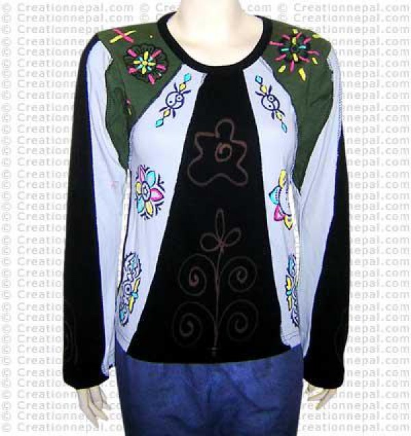 Three-color joined rib t-shirt