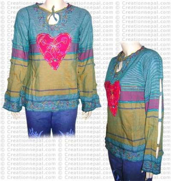 Air-con sleeves stripe cotton top