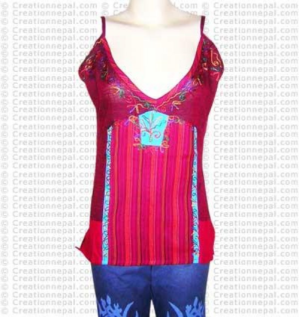 Plain-stripe cotton patch top