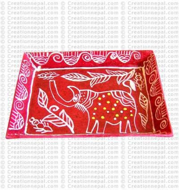 Mithila art - wild elephant small tray