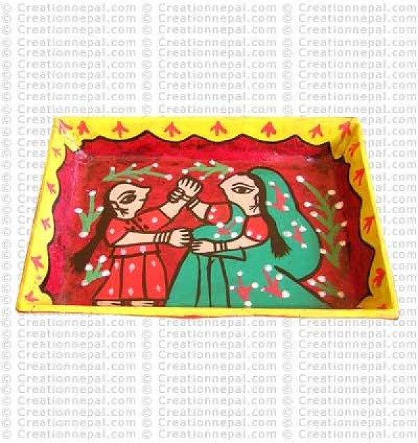 Mithila art - dancing women small tray