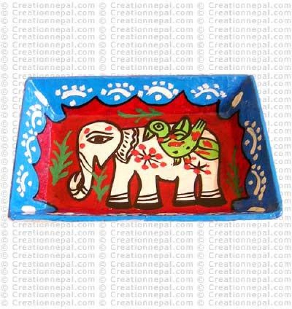 Mithila art - bird on elephant tiny tray