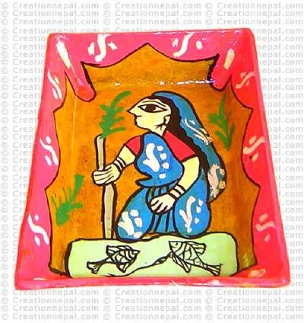 Mithila art - old woman tray
