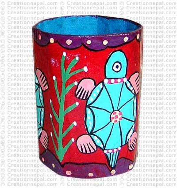 Mithila painting - tortoise pen holder