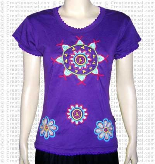 Crochet flowers rib t-shirt