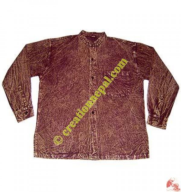 Stone wash shyama round neck shirt-brown