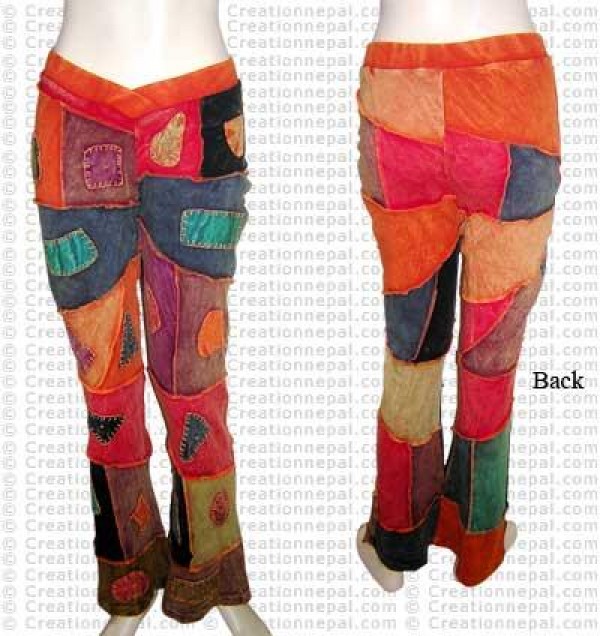 Stone wash patch-work trouser