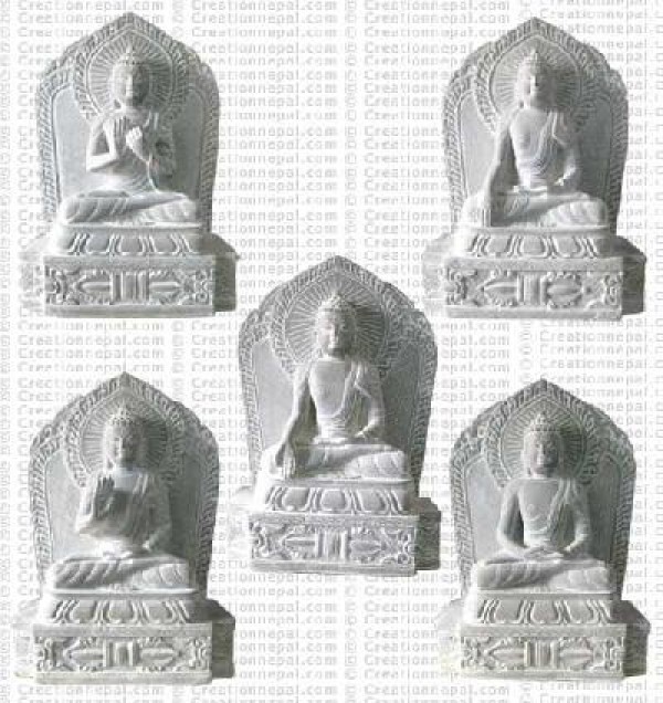 Pancha Buddha - 8'' stone staues (set of 5)