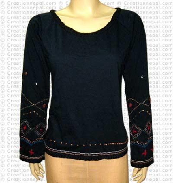 Hand emb rib cotton T-shit
