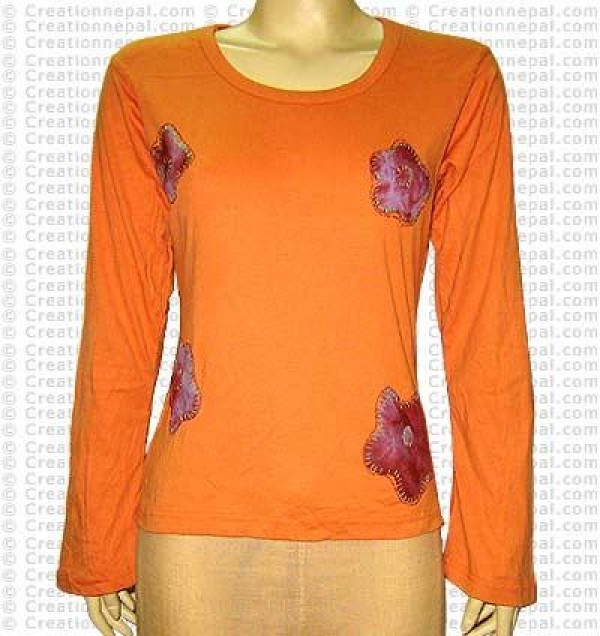 Flower shapes patch rib T-shirt