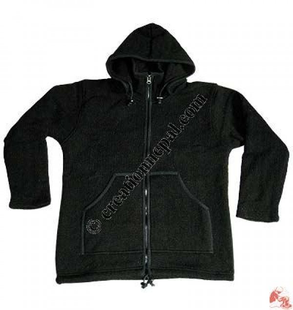 Zip-off hood woolen jacket - plain