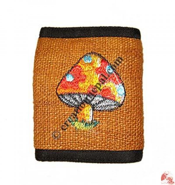 Mushroom embroidery hemp wallet