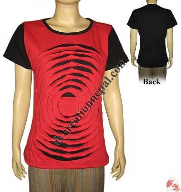Layer-cut waves design rib t-shirt