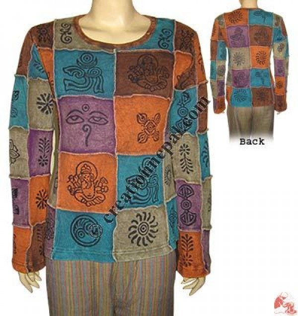 Block print rib patch-work t-shirt