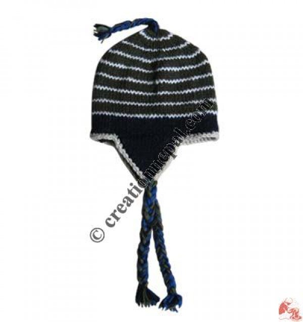 Black and white woolen ear hat