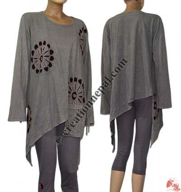 Razor cut flower hanging pocket fine rib top