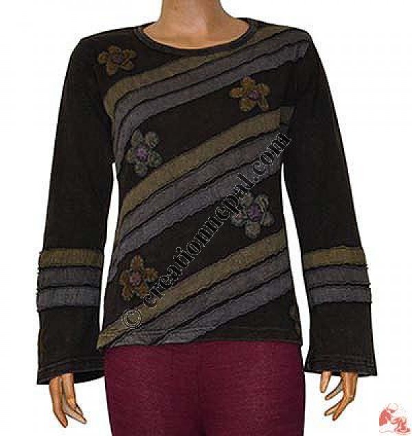 Stripes patch flower black top