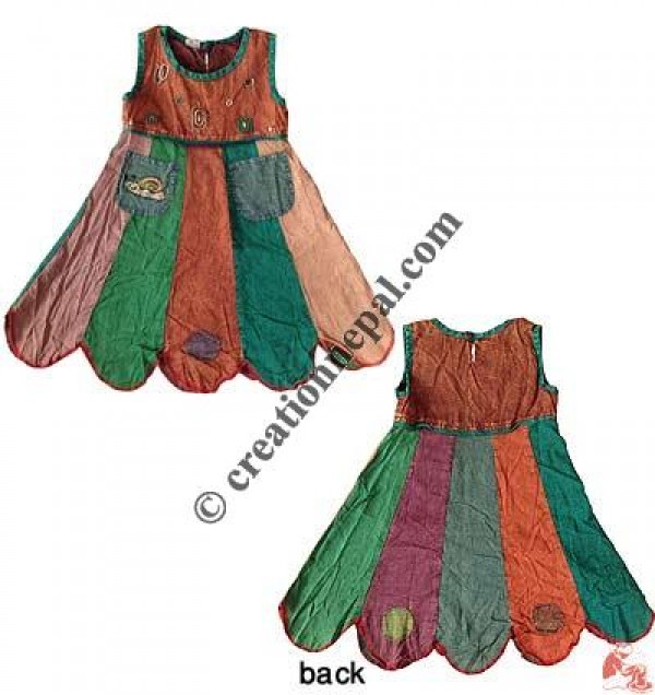 Poplin patch stone wash kids dress