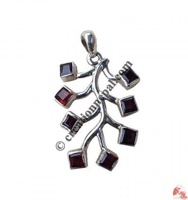 Garnet tree silver pendent