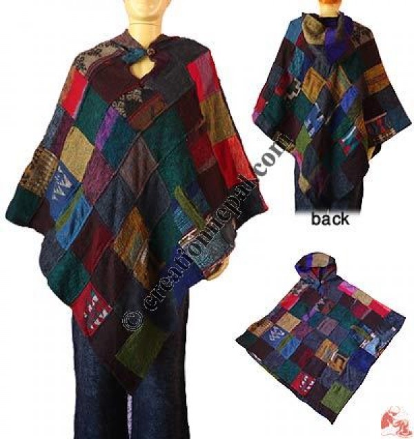Acrylic-cotton patch work poncho